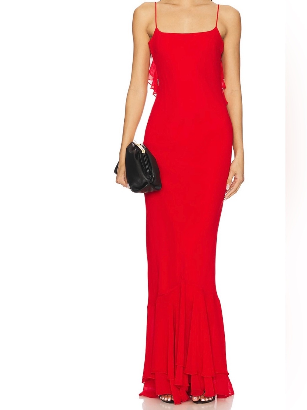 Red Spaghetti-Strap Maxi Dress with Ruffle Hem